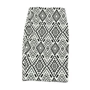 NWT Zara Tribal Print Woven Black Cream Midi Skirt